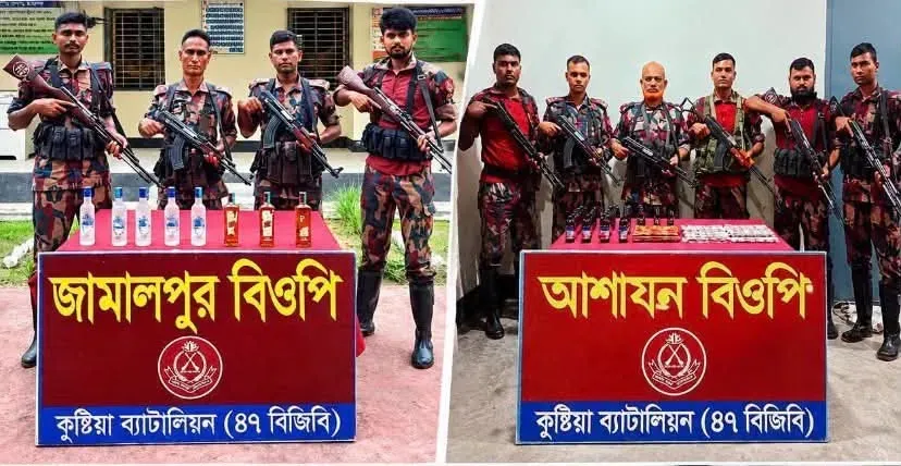 কুষ্টিয়া সীমান্তে তিন অভিযানে বিপুল মাদকদ্রব্য ও ভারতীয় পণ্য জব্দ
