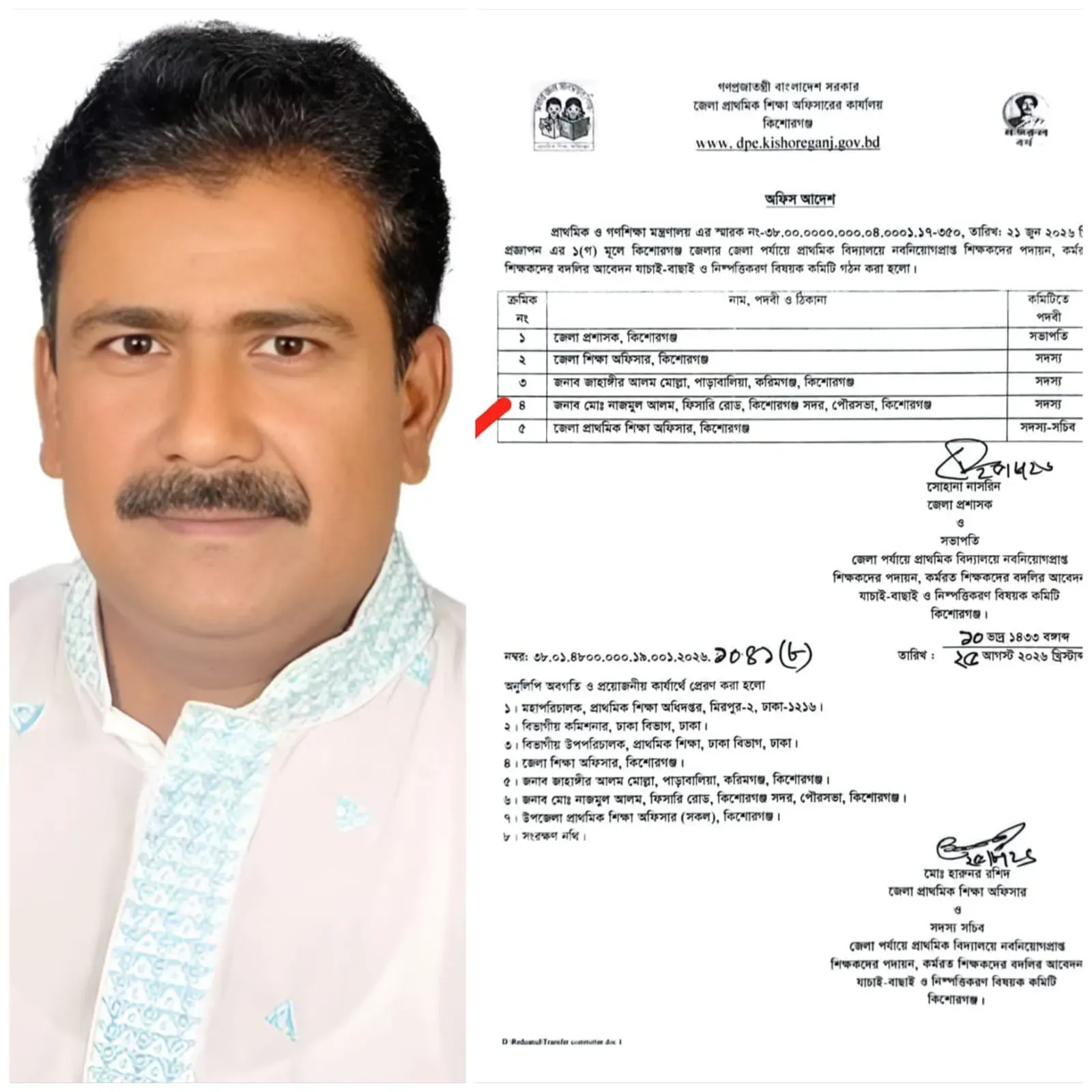 প্রাথমিক শিক্ষকদের পদায়ন-বদলি কমিটিতে নাজমুল আলম কিশোরগঞ্জে নতুন দায়িত্বে বিএনপির সাবেক সাংগঠনিক সম্পাদক