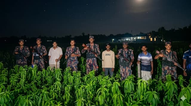 পুশইন আতঙ্কে দৌলতপুর সীমান্তে বিজিবির সঙ্গে রাত জেগে পাহারায় গ্রামবাসী।