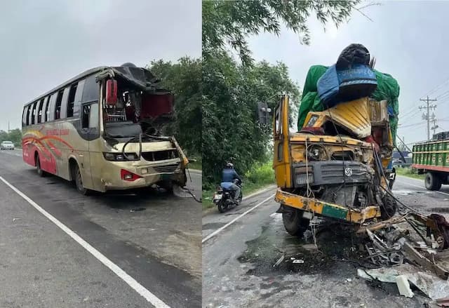 কুষ্টিয়ার ভেড়ামারায় বাস-ট্রাক সংঘর্ষে হেলপার নিহত, আহত ৪।